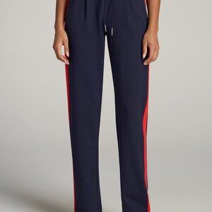 American Tall Pull On Tuxedo Stripe Pants for Tall Women in True Navy and Radian